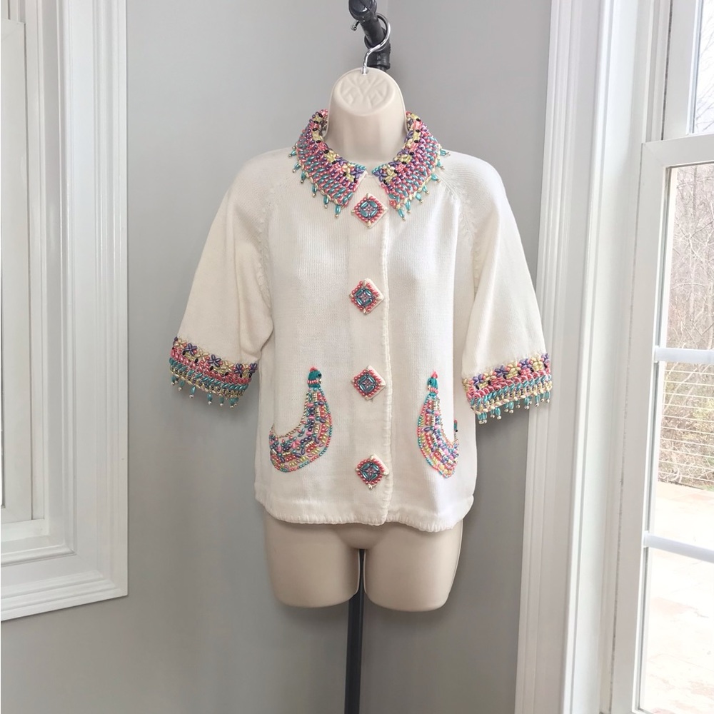 Vintage Michael Simon Beaded Bird Cardigan ~ Women’s Size 2 Large  RARE  HTF